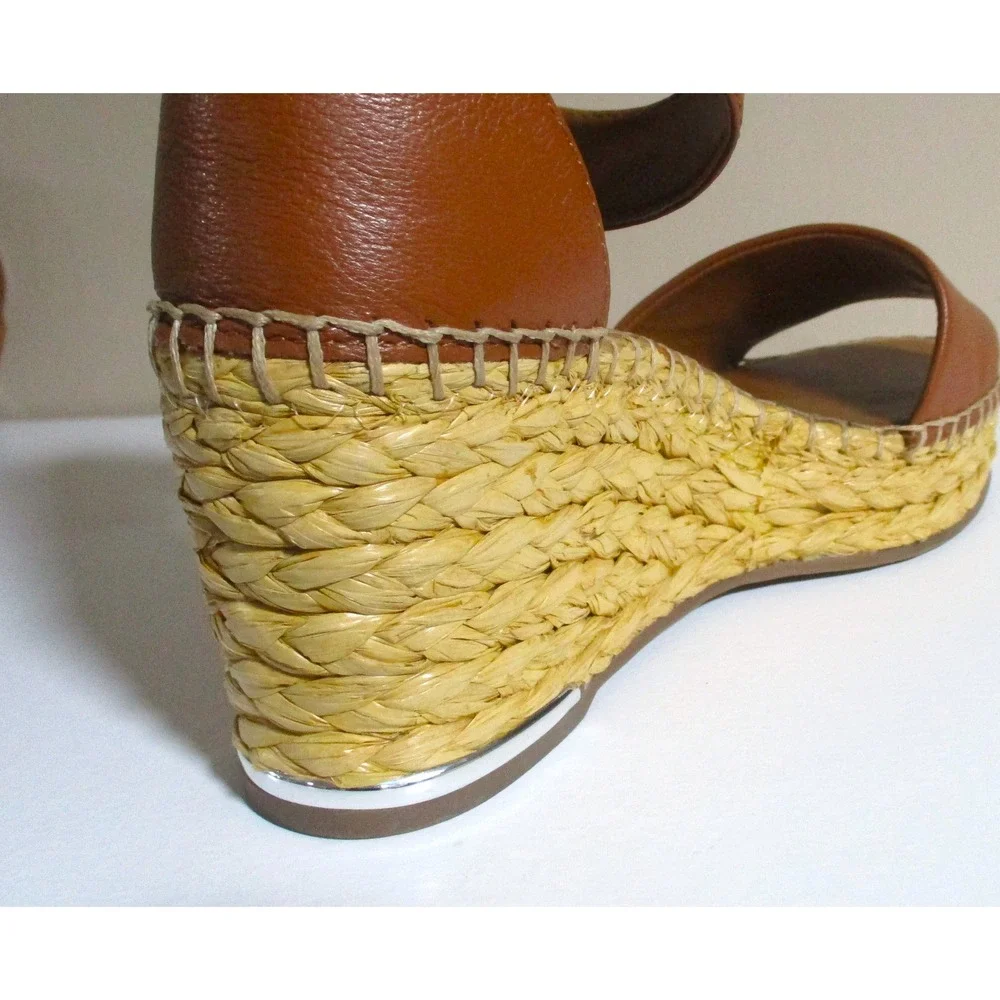Franco Sarto Womens Cognac Leather Espadrille Wedge Sandals Brown Size 7M